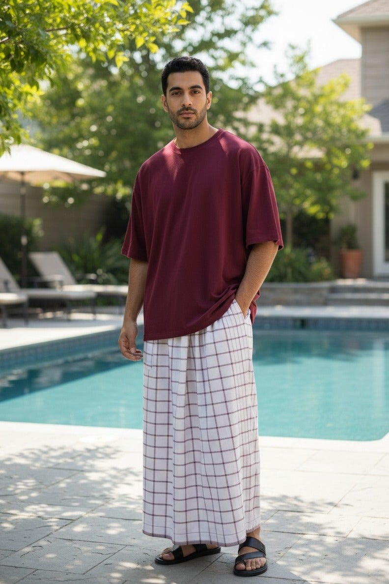 Hero Men's White Izar / Sarong with Elastic Waist & Side Pocket - Comfortable Summer Fouta for Men (Ma'awaz / Suba'iya) - Ideal for Home, Sleep, Athletes, and Prayer - Image 1